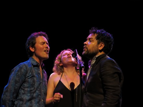 Amy Helm and two of the three Handsome Strangers (Bryon Isaacs on the left, Dan Littleton on the right)